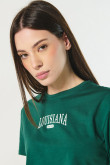 Camiseta unicolor crop top college con cuello redondo