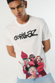 Camiseta manga corta crema con estampado de Gorillaz