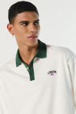 Camiseta polo crema clara manga larga con diseño college