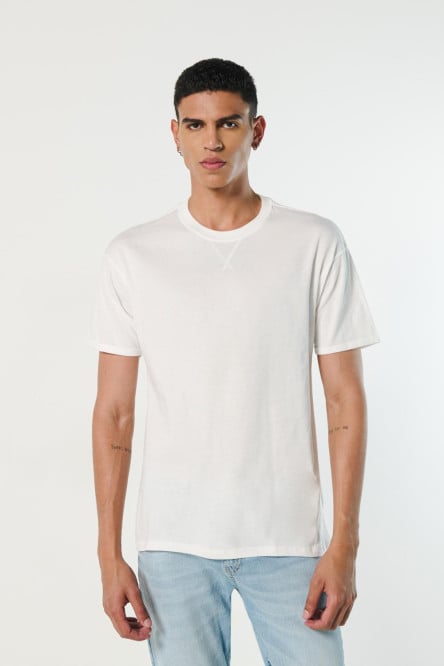 Camiseta manga corta unicolor en algodón con costura cruzada