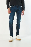 Jean skinny tiro bajo azul oscuro ajustado con 5 bolsillos