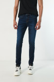 Jean súper skinny azul oscuro ajustado con tiro bajo