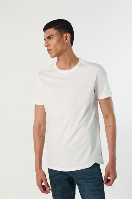 Camiseta ajustada unicolor manga corta en algodón
