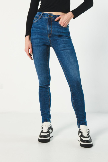 Jean jegging azul oscuro con tiro súper alto y 5 bolsillos