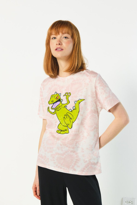 Camiseta lila tie dye con diseño de Aventuras en Pañales