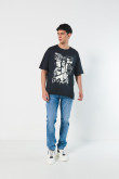 Camiseta gris oversize manga corta con arte de Looney Tunes