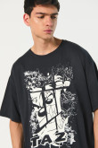 Camiseta gris oversize manga corta con arte de Looney Tunes