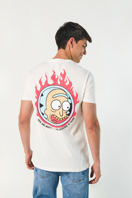 Camiseta crema con bolsillo y diseños de Rick and Morty