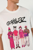 Camiseta manga corta crema clara con arte de Gorillaz