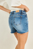 Short tiro alto azul en jean con cremallera y bolsillos