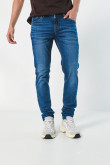 Jean skinny ajustado azul oscuro con tiro bajo y bolsillos