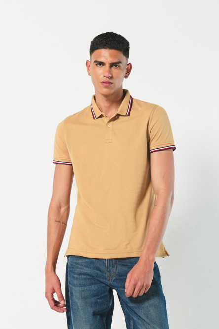 Camiseta unicolor polo con tejido en puños y cuello