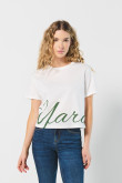 Camiseta crop top unicolor en algodón con texto en frente