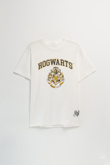 Camiseta cuello redondo crema con arte de Harry Potter