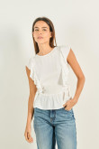 Blusa crema clara crop top con golas y manga sisa