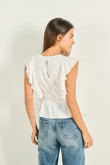 Blusa crema clara crop top con golas y manga sisa