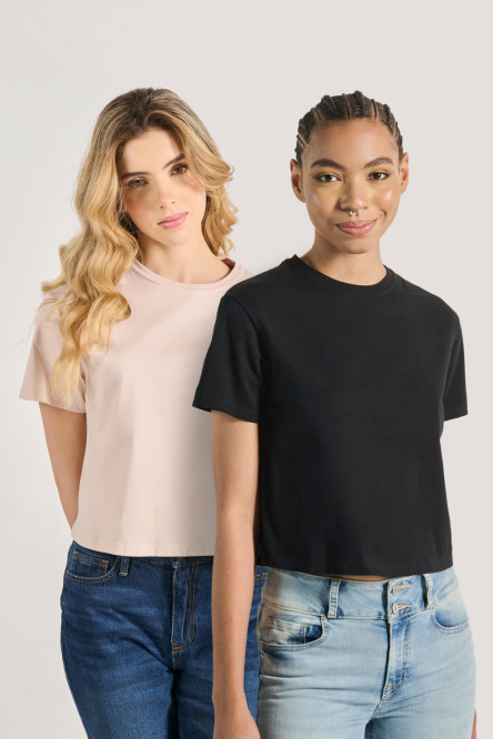 Pack de camisetas unicolores crop top X2 con manga corta