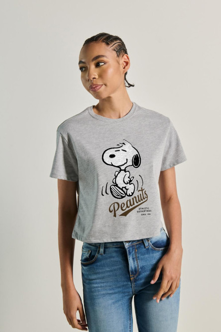 Camiseta crop top unicolor en algodón con arte de Snoopy