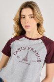 Camiseta college de París unicolor manga ranglan corta