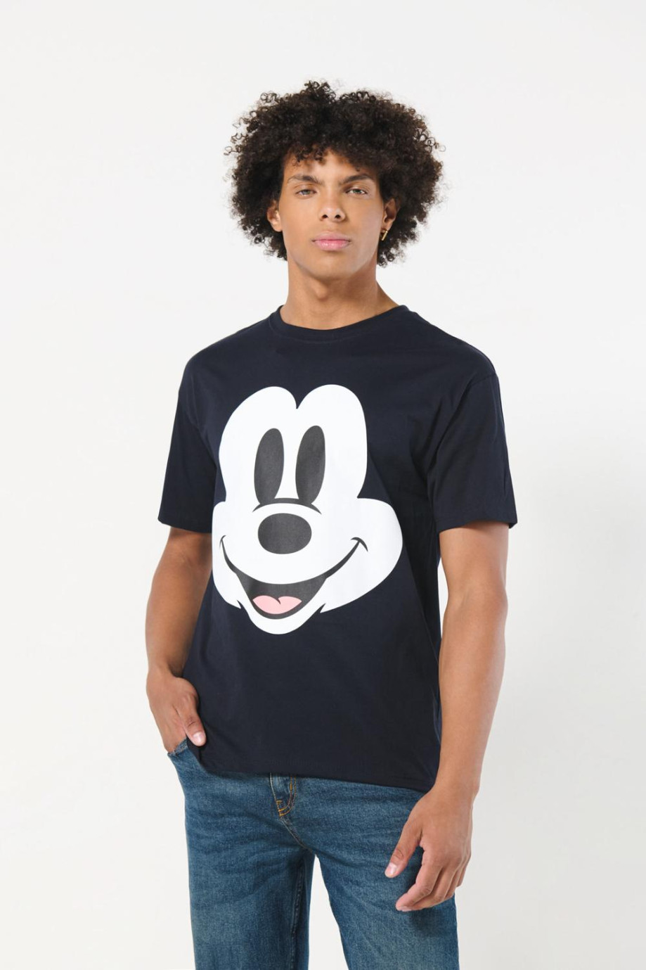 Camiseta azul intensa cuello redondo con arte de Mickey