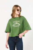 Camiseta oversize verde oscura crop top con diseño college