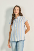 Blusa unicolor a rayas con manga corta y hombro rodado