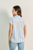 Blusa unicolor a rayas con manga corta y hombro rodado