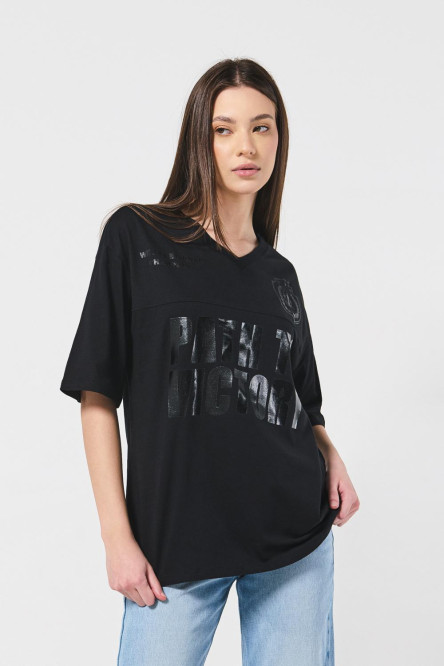 Camiseta oversize para mujer manga corta color negro