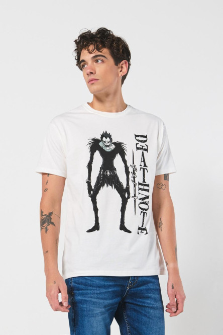 Camiseta crema cuello redondo con diseño de Death Note