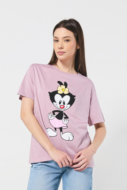 Camiseta lila con diseño de Animaniacs y cuello redondo