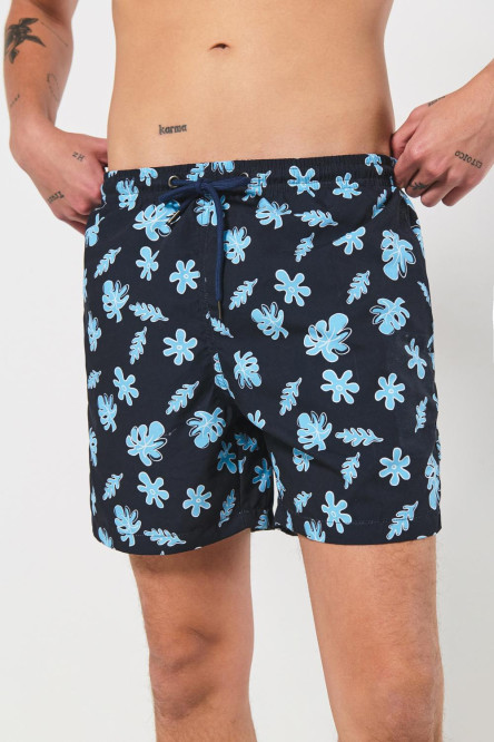 Bermuda playera azul intensa tiro bajo con flores estampadas