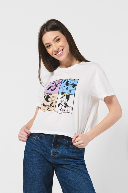 Crop top femenino manga corta con estampado en frente de Animaniacs.