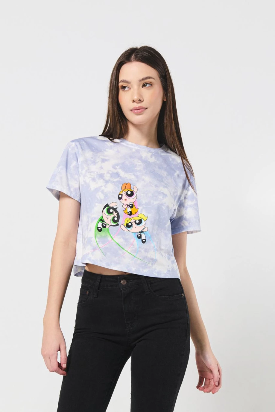 Camiseta azul tie dye crop top de las Chicas Superpoderosas