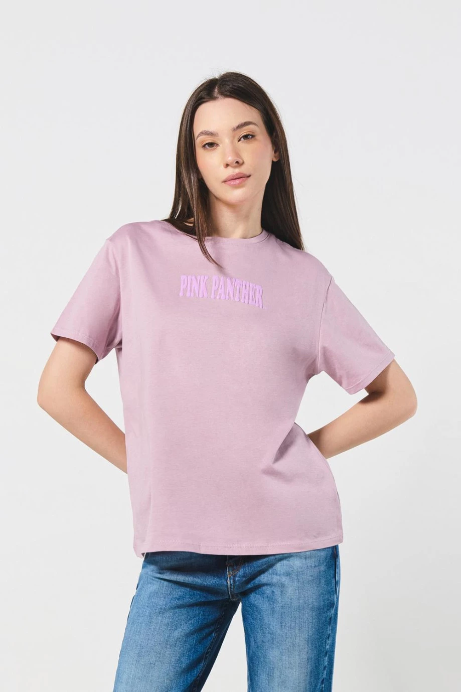 Camiseta lila de la Pantera Rosa con cuello redondo