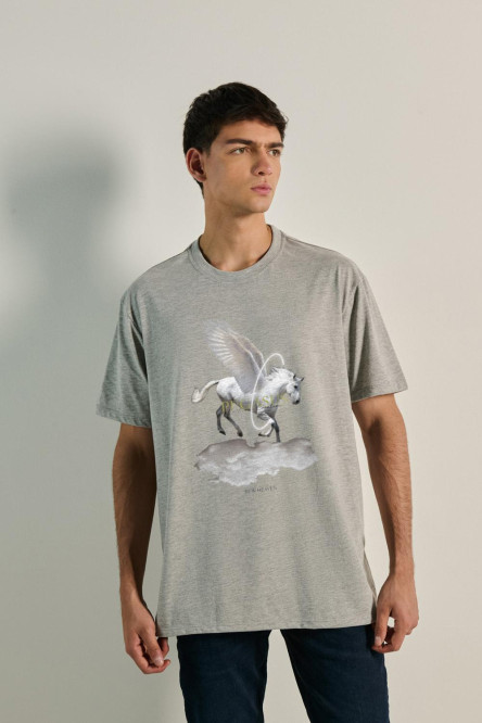 Camiseta unicolor oversize manga corta con diseño mitológico