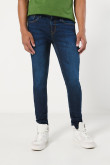 Jean súper skinny azul oscuro tiro bajo con cremallera