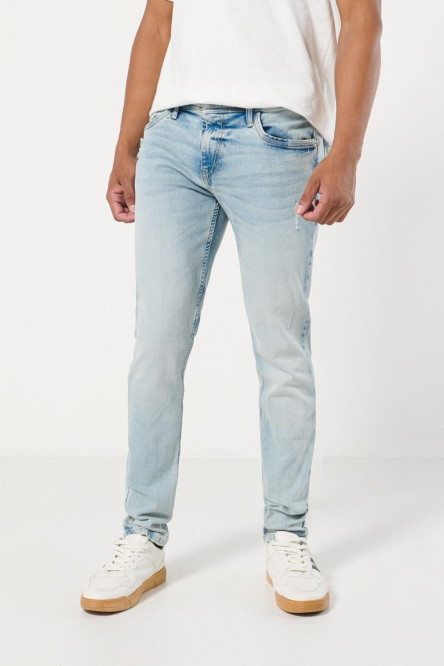 Jean azul skinny tiro bajo con rotos sutiles delanteros