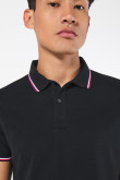 Camiseta unicolor polo con tejido en puños y cuello