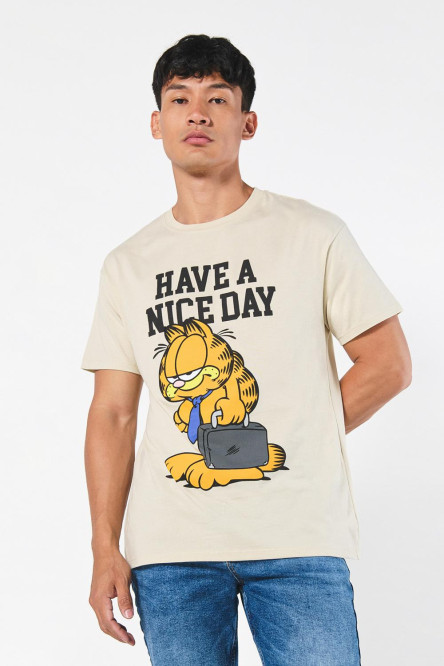 Camiseta de Garfield en algodón kaki manga corta