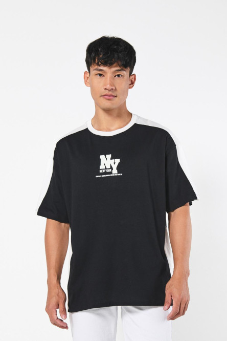 Camiseta oversize manga corta para hombre con estampación tipo college