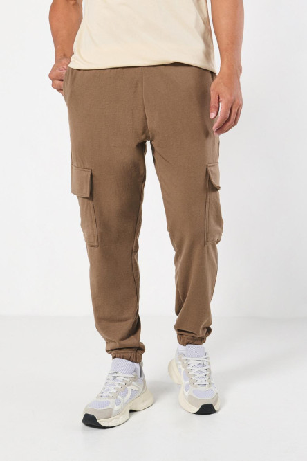 Pantalón unicolor jogger cargo con bolsillos laterales