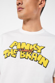 Camiseta manga corta crema con diseños de Pinky y Cerebro