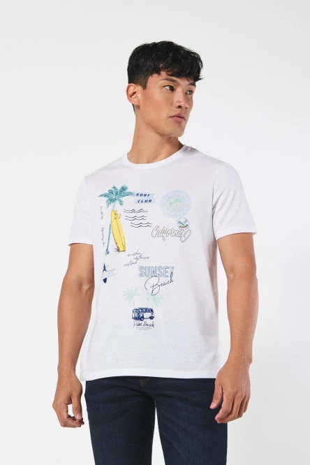 Camiseta manga corta crema para hombre con estampado en frente