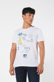 Camiseta crema cuello redondo  con estampado playero