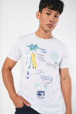 Camiseta crema cuello redondo  con estampado playero