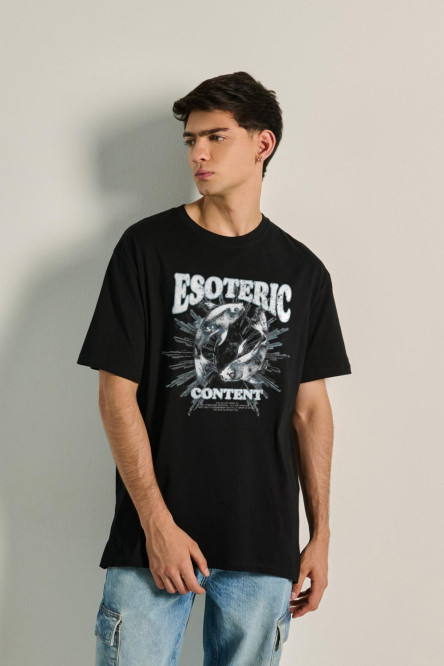 Camiseta oversize unicolor manga corta con diseño esotérico