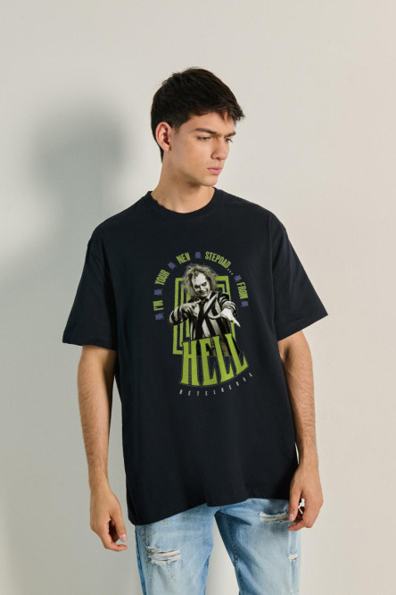 Camiseta unicolor oversize cuello redondo de Beetlejuice