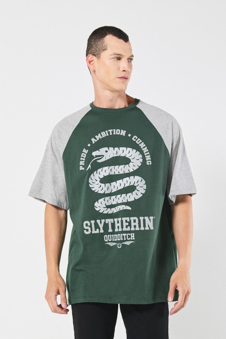 Camiseta oversize verde de Harry Potter manga ranglan corta