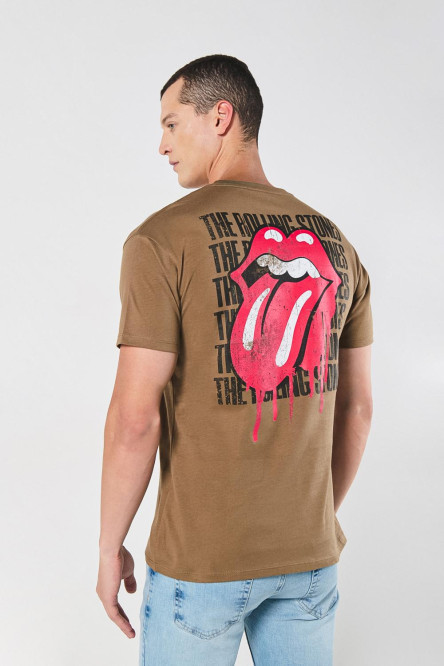 Camiseta café con estampados de Rolling Stones y manga corta