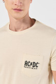 Camiseta kaki clara de AC/DC con manga corta y bolsillo